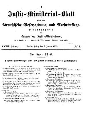 Justiz-Ministerialblatt für die preußische Gesetzgebung und Rechtspflege Freitag 5. Januar 1877