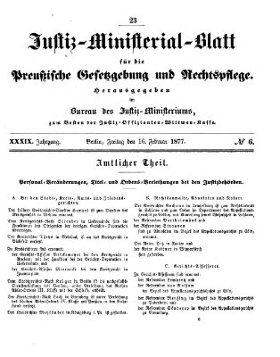 Justiz-Ministerialblatt für die preußische Gesetzgebung und Rechtspflege Freitag 16. Februar 1877