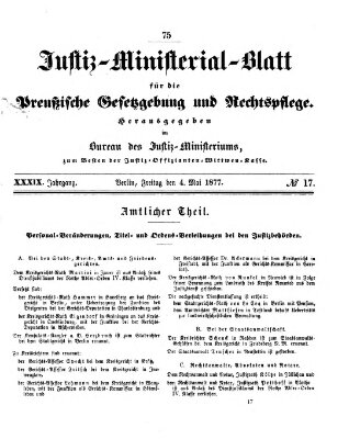 Justiz-Ministerialblatt für die preußische Gesetzgebung und Rechtspflege Freitag 4. Mai 1877