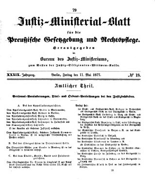 Justiz-Ministerialblatt für die preußische Gesetzgebung und Rechtspflege Freitag 11. Mai 1877