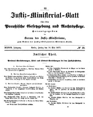 Justiz-Ministerialblatt für die preußische Gesetzgebung und Rechtspflege Freitag 18. Mai 1877