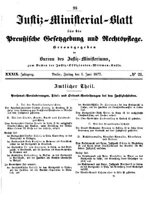 Justiz-Ministerialblatt für die preußische Gesetzgebung und Rechtspflege Freitag 1. Juni 1877