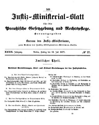 Justiz-Ministerialblatt für die preußische Gesetzgebung und Rechtspflege Freitag 13. Juli 1877