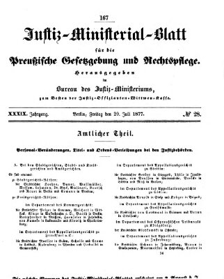 Justiz-Ministerialblatt für die preußische Gesetzgebung und Rechtspflege Freitag 20. Juli 1877