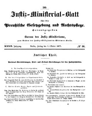 Justiz-Ministerialblatt für die preußische Gesetzgebung und Rechtspflege Freitag 5. Oktober 1877