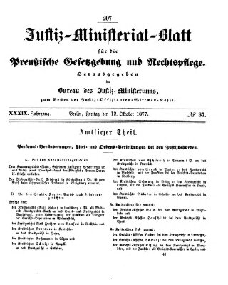 Justiz-Ministerialblatt für die preußische Gesetzgebung und Rechtspflege Freitag 12. Oktober 1877