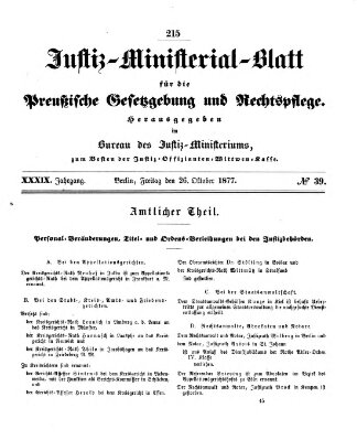 Justiz-Ministerialblatt für die preußische Gesetzgebung und Rechtspflege Freitag 26. Oktober 1877