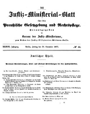 Justiz-Ministerialblatt für die preußische Gesetzgebung und Rechtspflege Freitag 30. November 1877