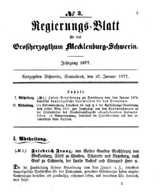 Regierungsblatt für Mecklenburg-Schwerin (Großherzoglich-Mecklenburg-Schwerinsches officielles Wochenblatt) Samstag 27. Januar 1877