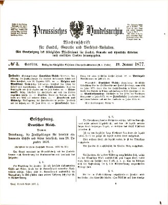 Preußisches Handels-Archiv Freitag 19. Januar 1877