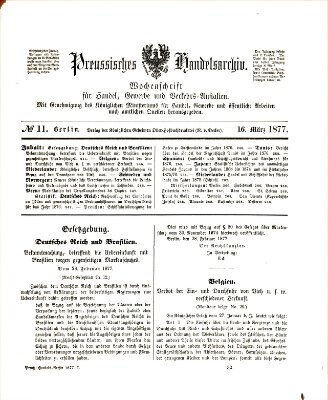 Preußisches Handels-Archiv Freitag 16. März 1877