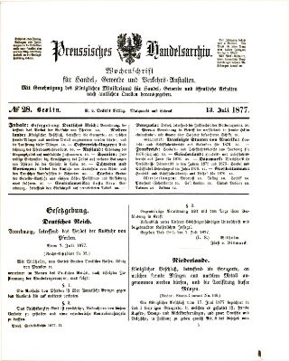 Preußisches Handels-Archiv Freitag 13. Juli 1877