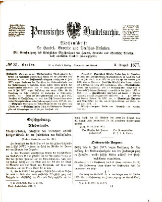 Preußisches Handels-Archiv Freitag 3. August 1877