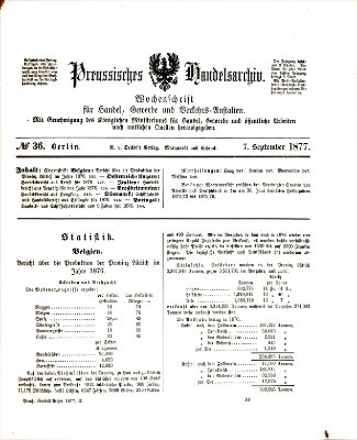 Preußisches Handels-Archiv Freitag 7. September 1877