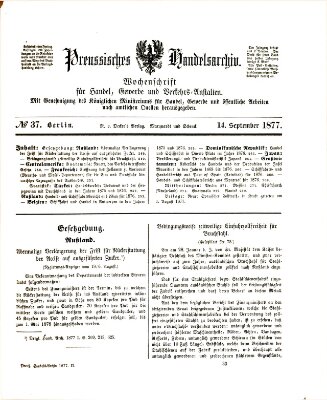 Preußisches Handels-Archiv Freitag 14. September 1877