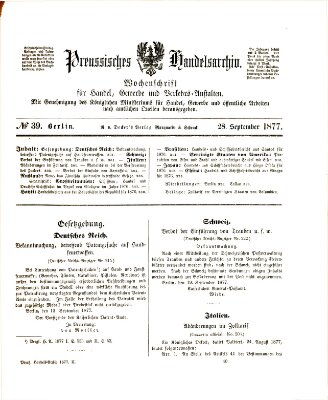 Preußisches Handels-Archiv Freitag 28. September 1877