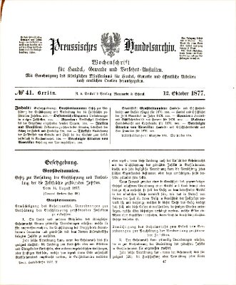 Preußisches Handels-Archiv Freitag 12. Oktober 1877