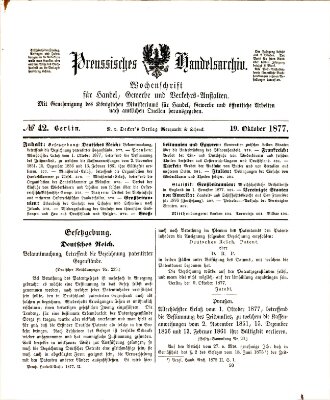 Preußisches Handels-Archiv Freitag 19. Oktober 1877