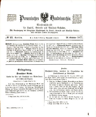 Preußisches Handels-Archiv Freitag 26. Oktober 1877