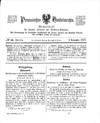 Preußisches Handels-Archiv Freitag 2. November 1877