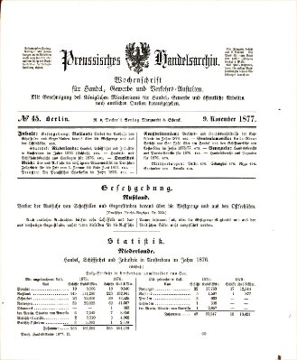 Preußisches Handels-Archiv Freitag 9. November 1877