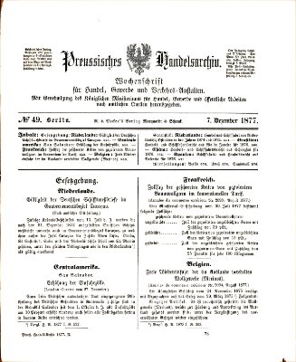 Preußisches Handels-Archiv Freitag 7. Dezember 1877