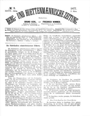 Berg- und hüttenmännische Zeitung Freitag 2. März 1877