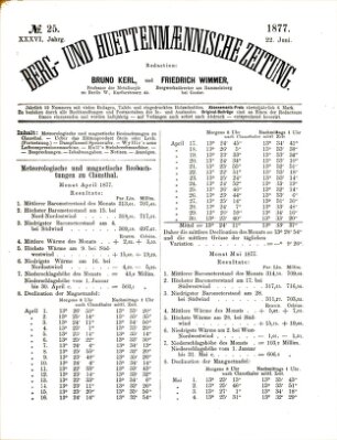 Berg- und hüttenmännische Zeitung Freitag 22. Juni 1877