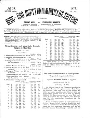 Berg- und hüttenmännische Zeitung Freitag 20. Juli 1877