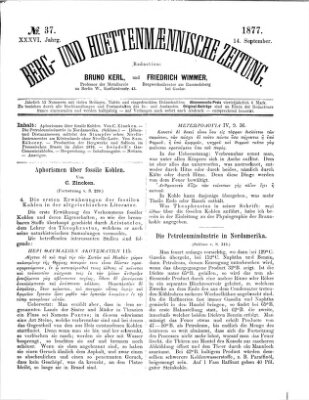 Berg- und hüttenmännische Zeitung Freitag 14. September 1877