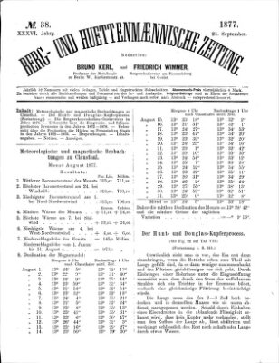 Berg- und hüttenmännische Zeitung Freitag 21. September 1877