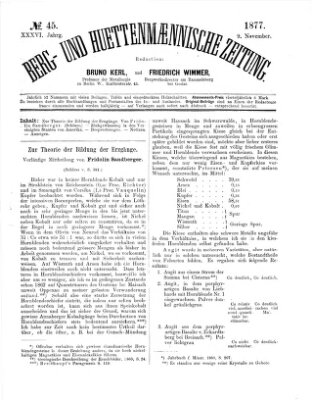 Berg- und hüttenmännische Zeitung Freitag 9. November 1877