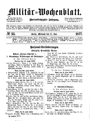 Militär-Wochenblatt Mittwoch 11. Juli 1877