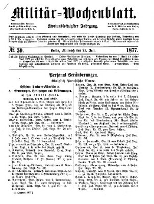 Militär-Wochenblatt Mittwoch 25. Juli 1877