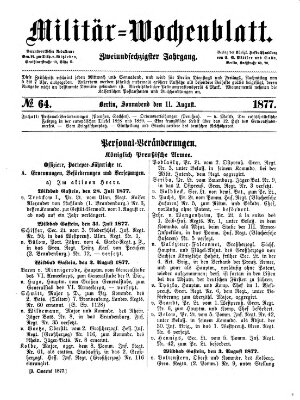 Militär-Wochenblatt Samstag 11. August 1877