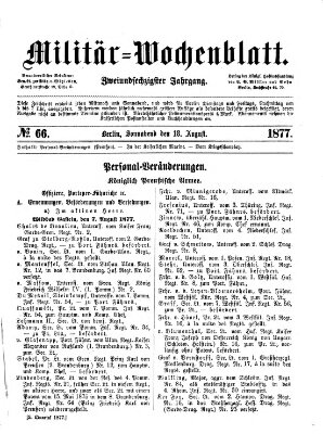 Militär-Wochenblatt Samstag 18. August 1877