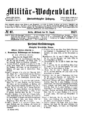 Militär-Wochenblatt Mittwoch 22. August 1877