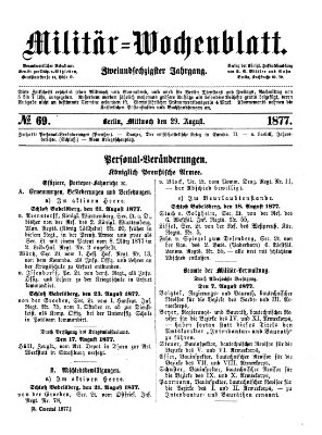 Militär-Wochenblatt Mittwoch 29. August 1877