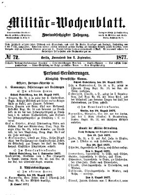 Militär-Wochenblatt Samstag 8. September 1877