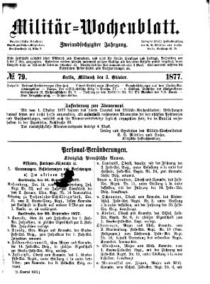 Militär-Wochenblatt Mittwoch 3. Oktober 1877