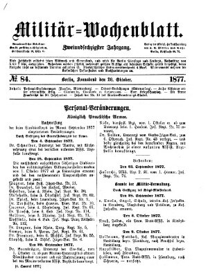 Militär-Wochenblatt Samstag 20. Oktober 1877