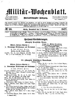 Militär-Wochenblatt Samstag 3. November 1877