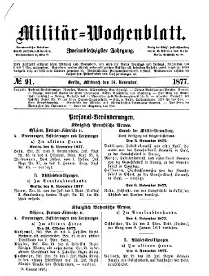 Militär-Wochenblatt Mittwoch 14. November 1877