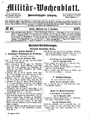 Militär-Wochenblatt Mittwoch 5. Dezember 1877