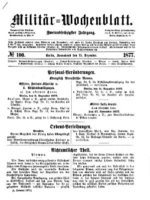 Militär-Wochenblatt Samstag 15. Dezember 1877