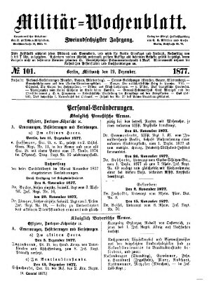 Militär-Wochenblatt Mittwoch 19. Dezember 1877