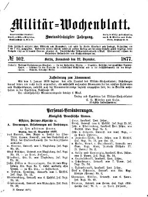 Militär-Wochenblatt Samstag 22. Dezember 1877