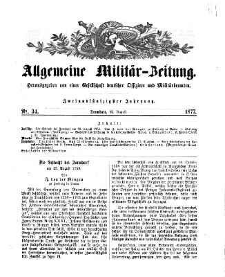 Allgemeine Militär-Zeitung Samstag 25. August 1877