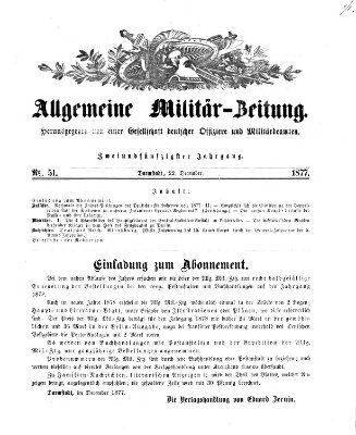 Allgemeine Militär-Zeitung Samstag 22. Dezember 1877