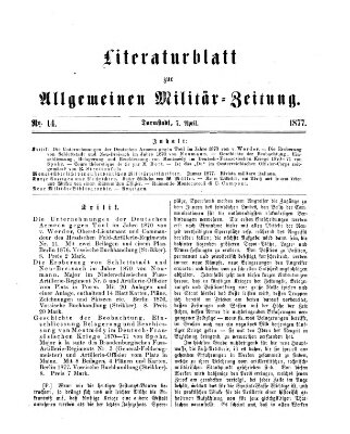 Allgemeine Militär-Zeitung Samstag 7. April 1877